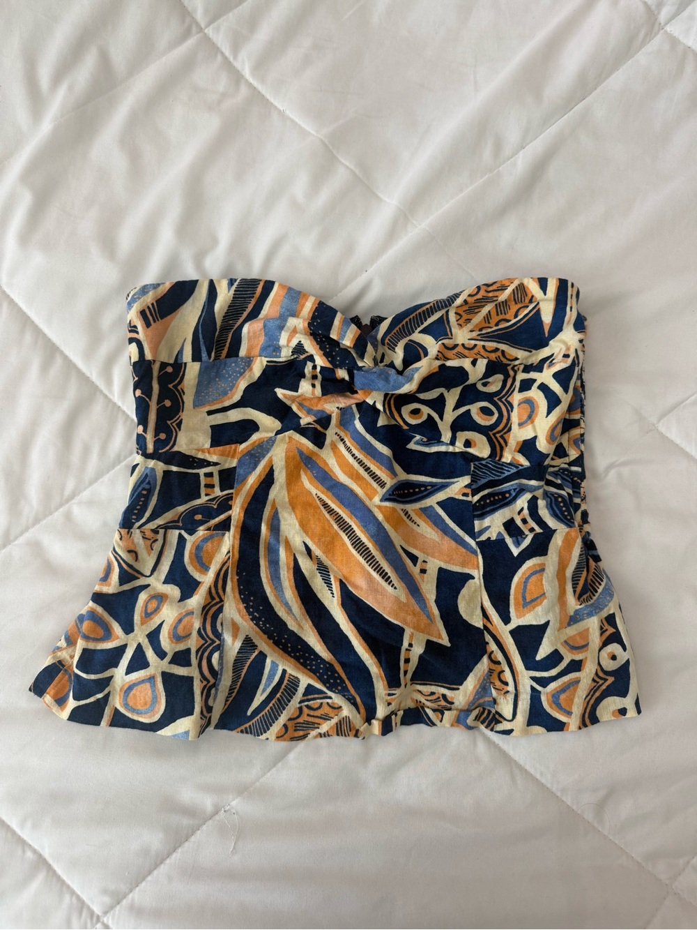 Banana Republic Navy, Mustard & Cream Strapless Peplum Tank